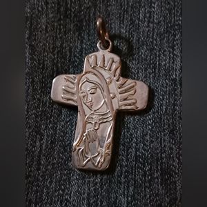 Vintage  Steling Our Lady of Guadalupe Cross Religious Pendant